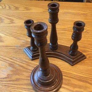 Beautiful, vintage wood handcrafted candlesticks . Signed. Two pieces.